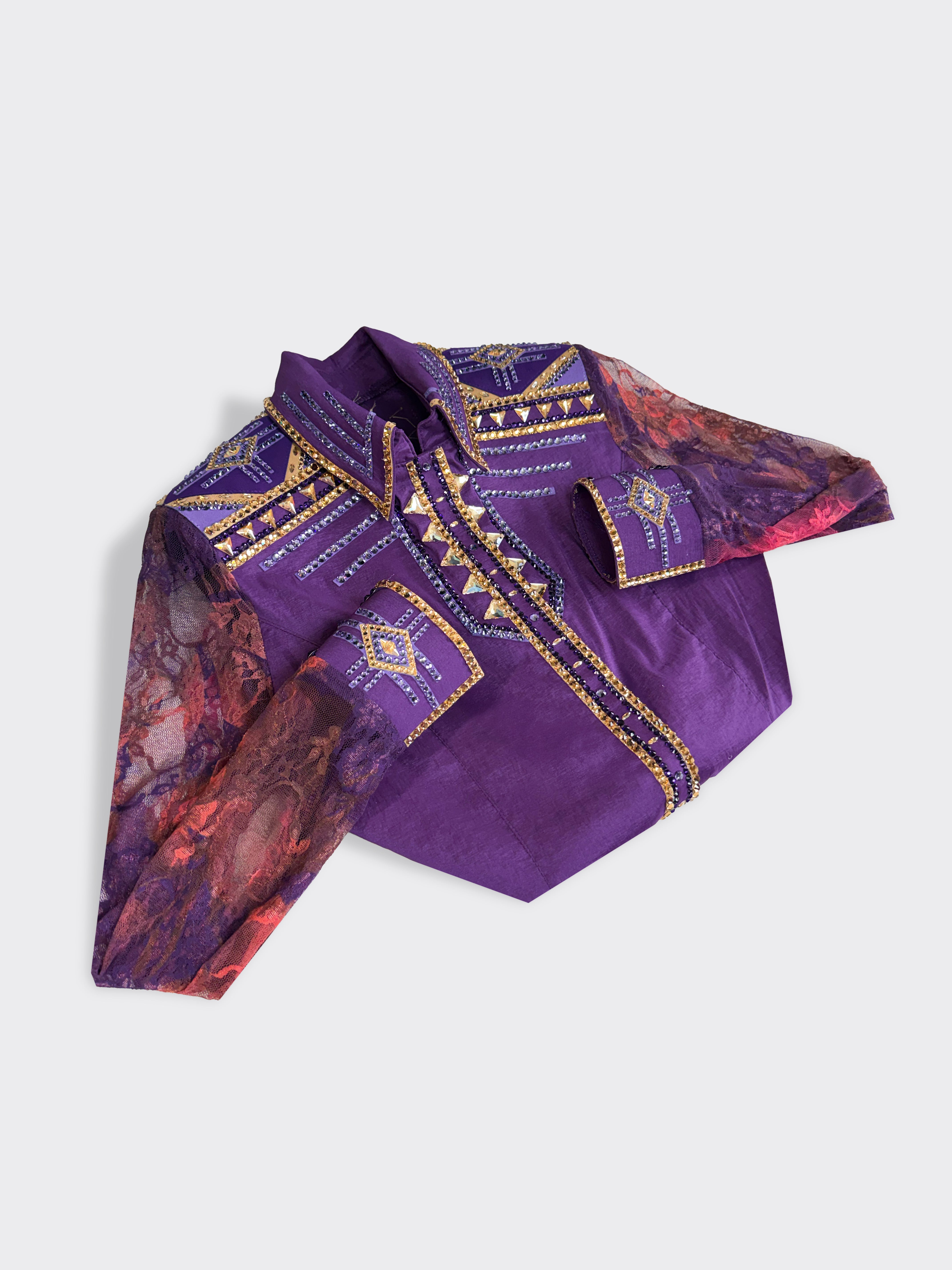Size 12 — Western Shirt — Sheer Sleeves — Purple Lace