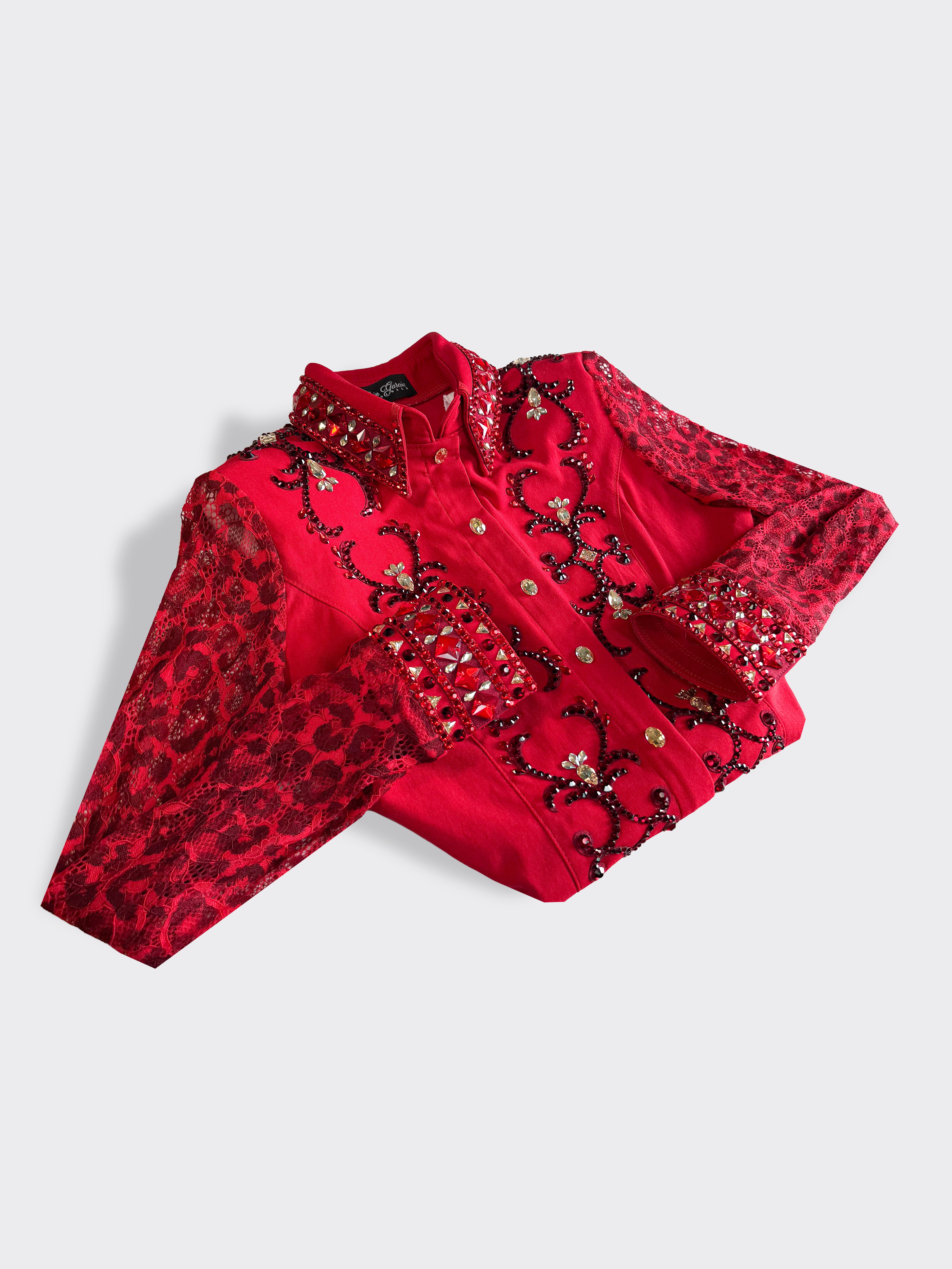 Western Shirt — Sheer Sleeves — Leopard Lace Red | Kevin Garcia