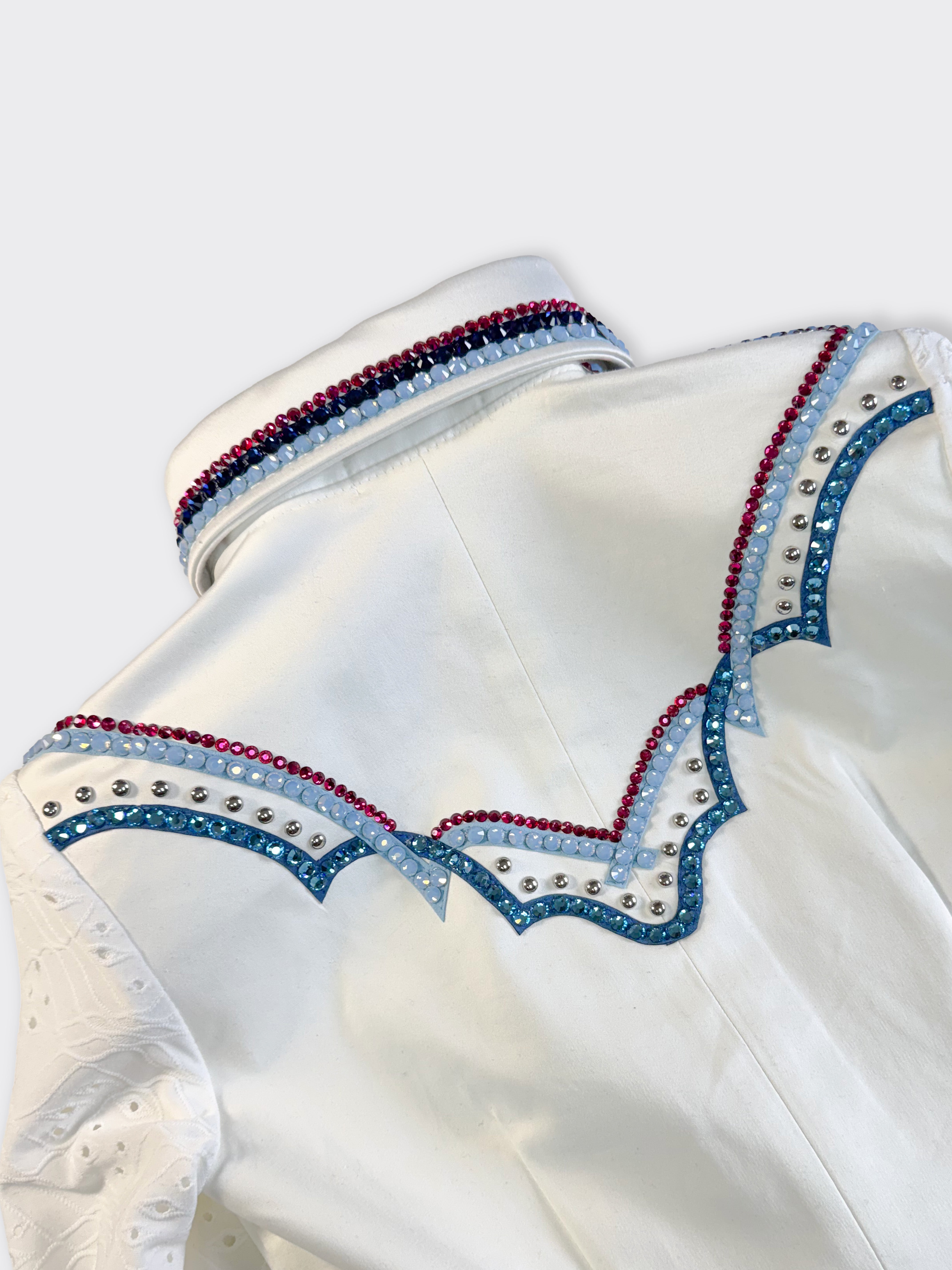 Western Shirt — "Peek-Through" Sleeves — Ivory Blue Ruby