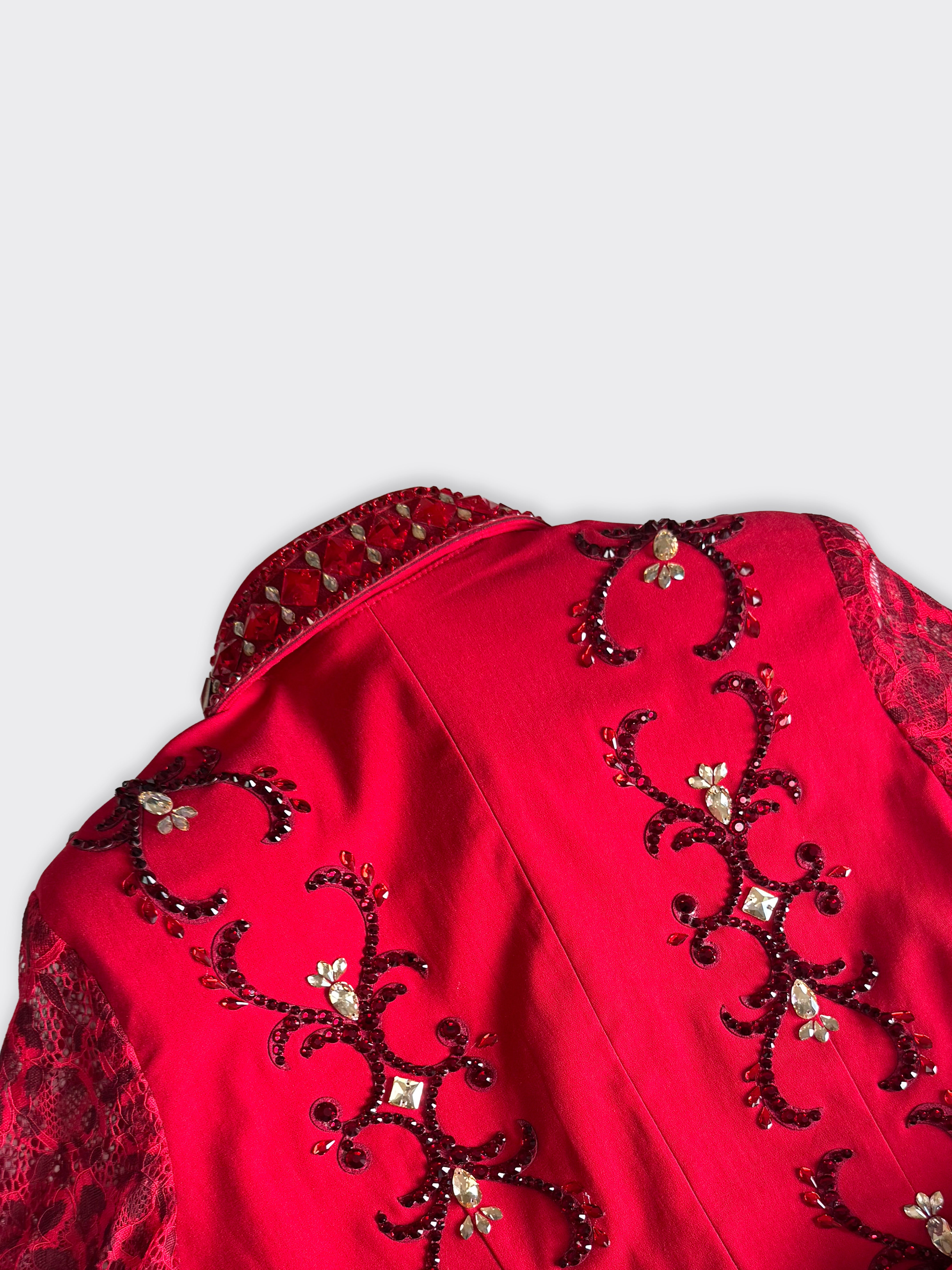 Western Shirt — Sheer Sleeves — Leopard Lace Red