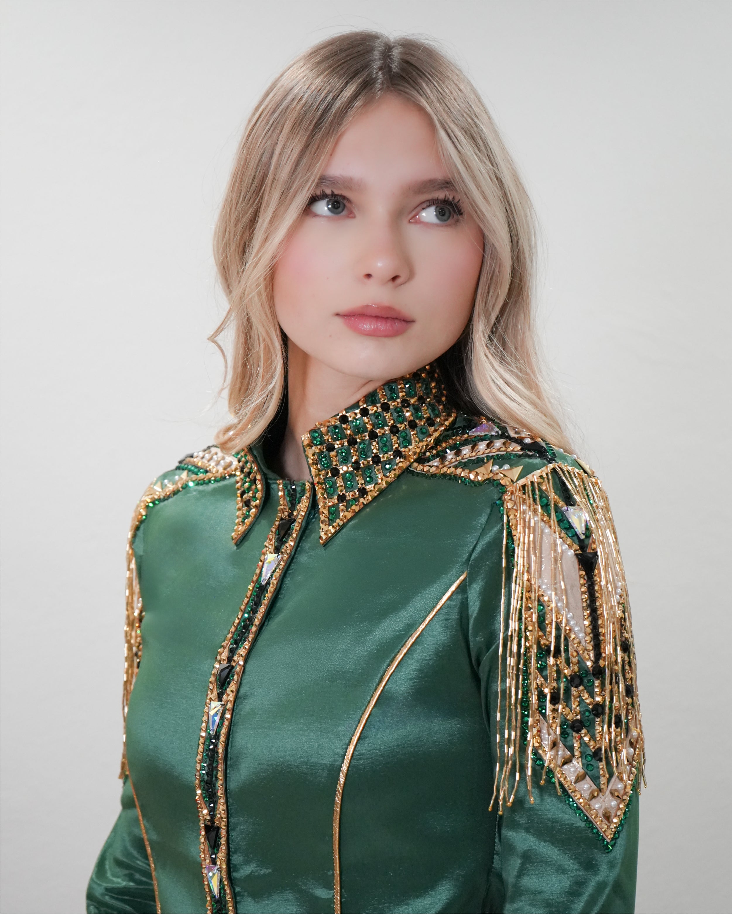 Western Shirt — Encore — Emerald Gold Fringe