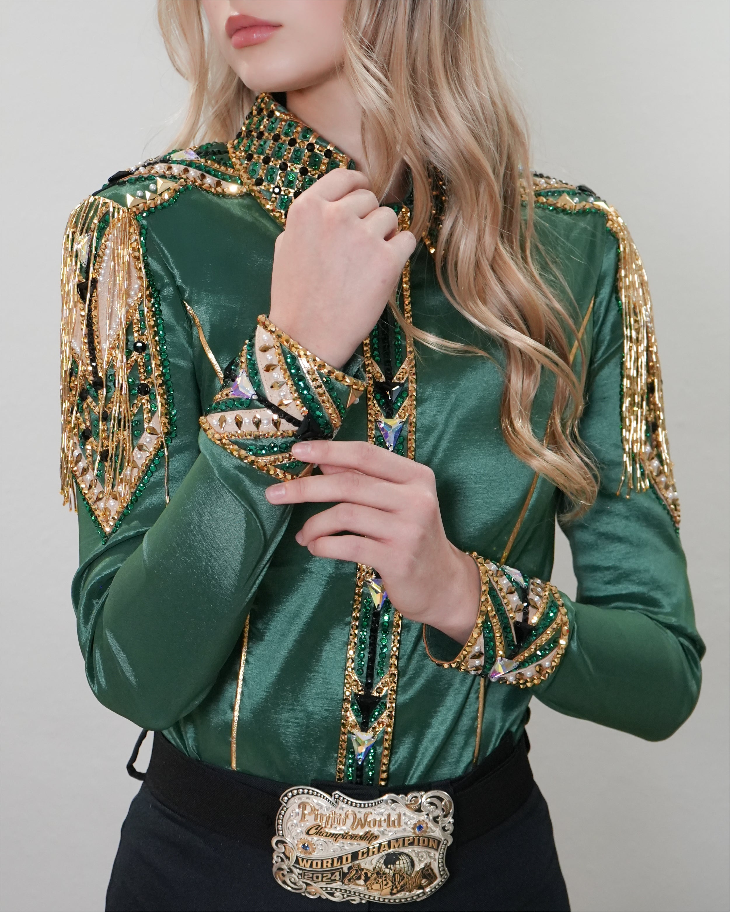 Western Shirt — Encore — Emerald Gold Fringe