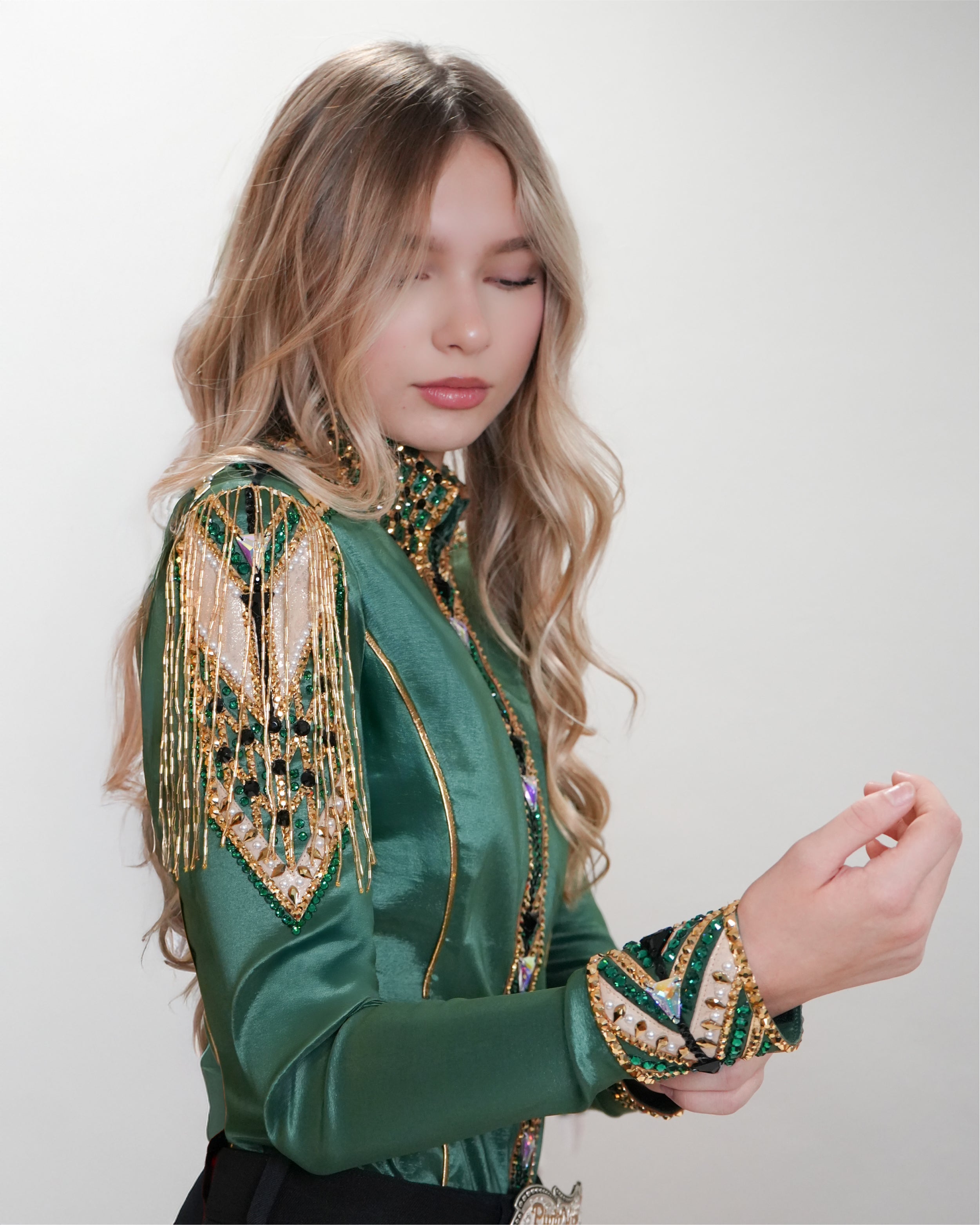 Western Shirt — Encore — Emerald Gold Fringe