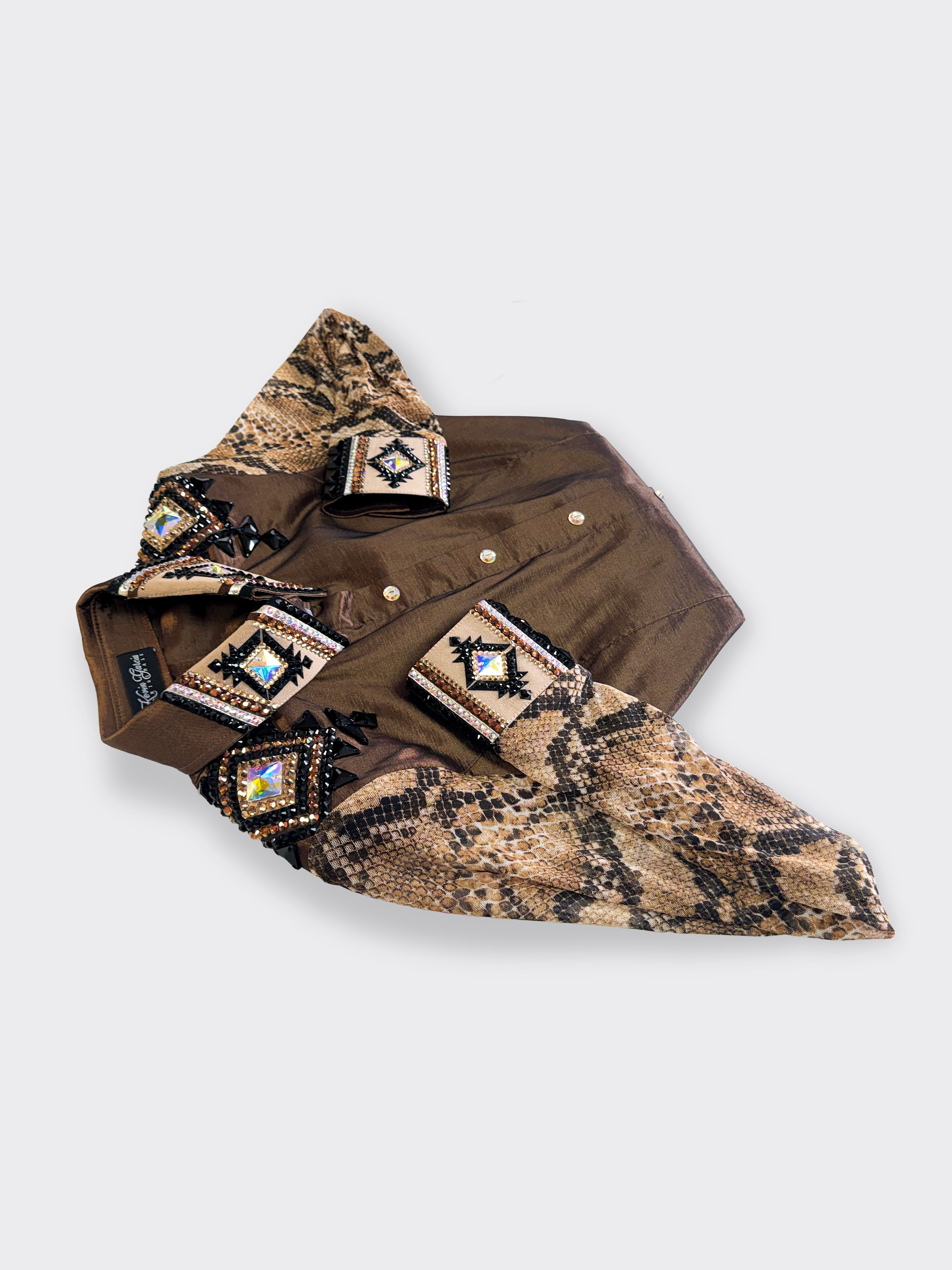 Western Shirt — Sheer Sleeves — Brown Tan