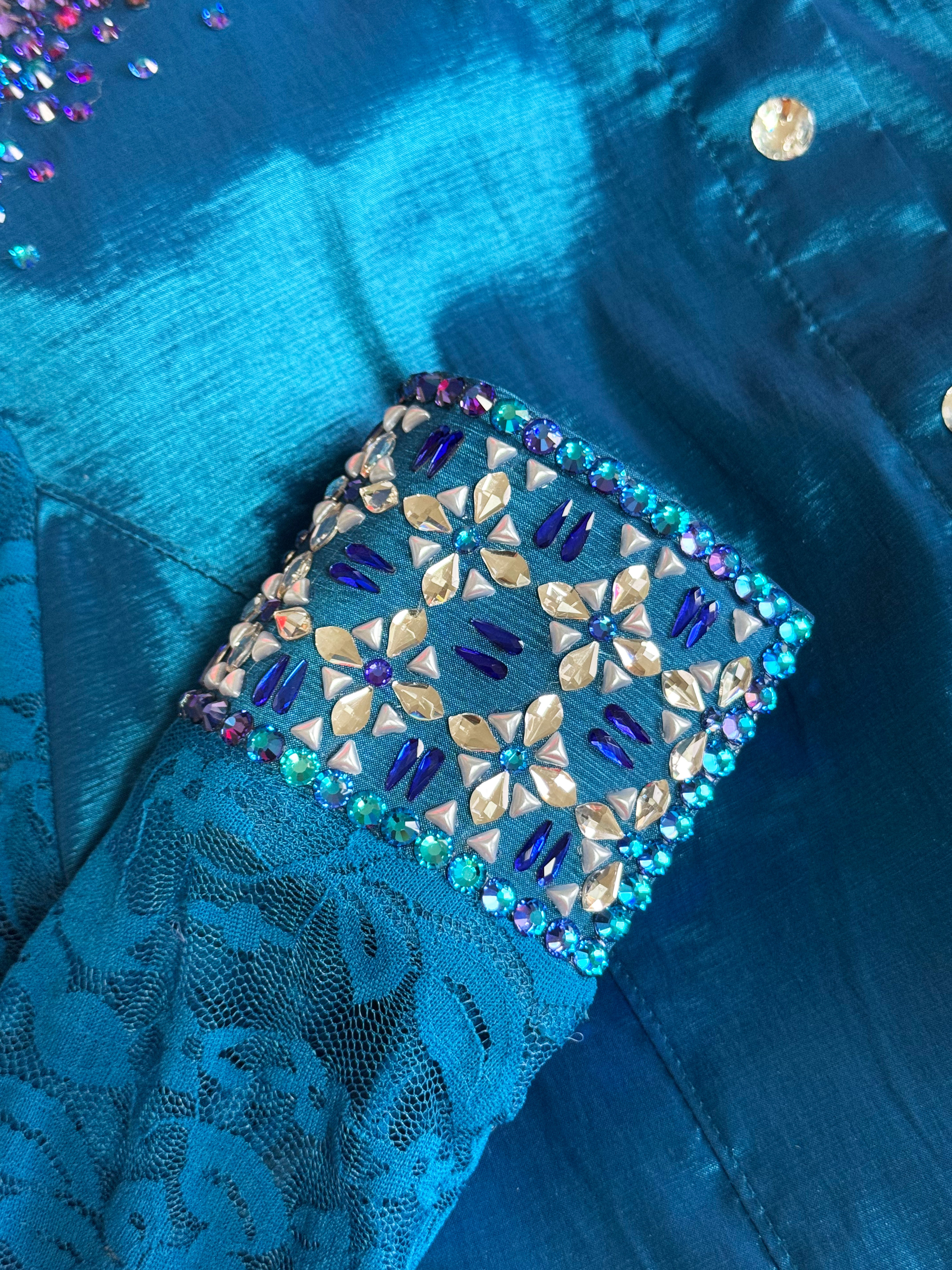 Western Shirt — Sheer Sleeves — Blue Lace