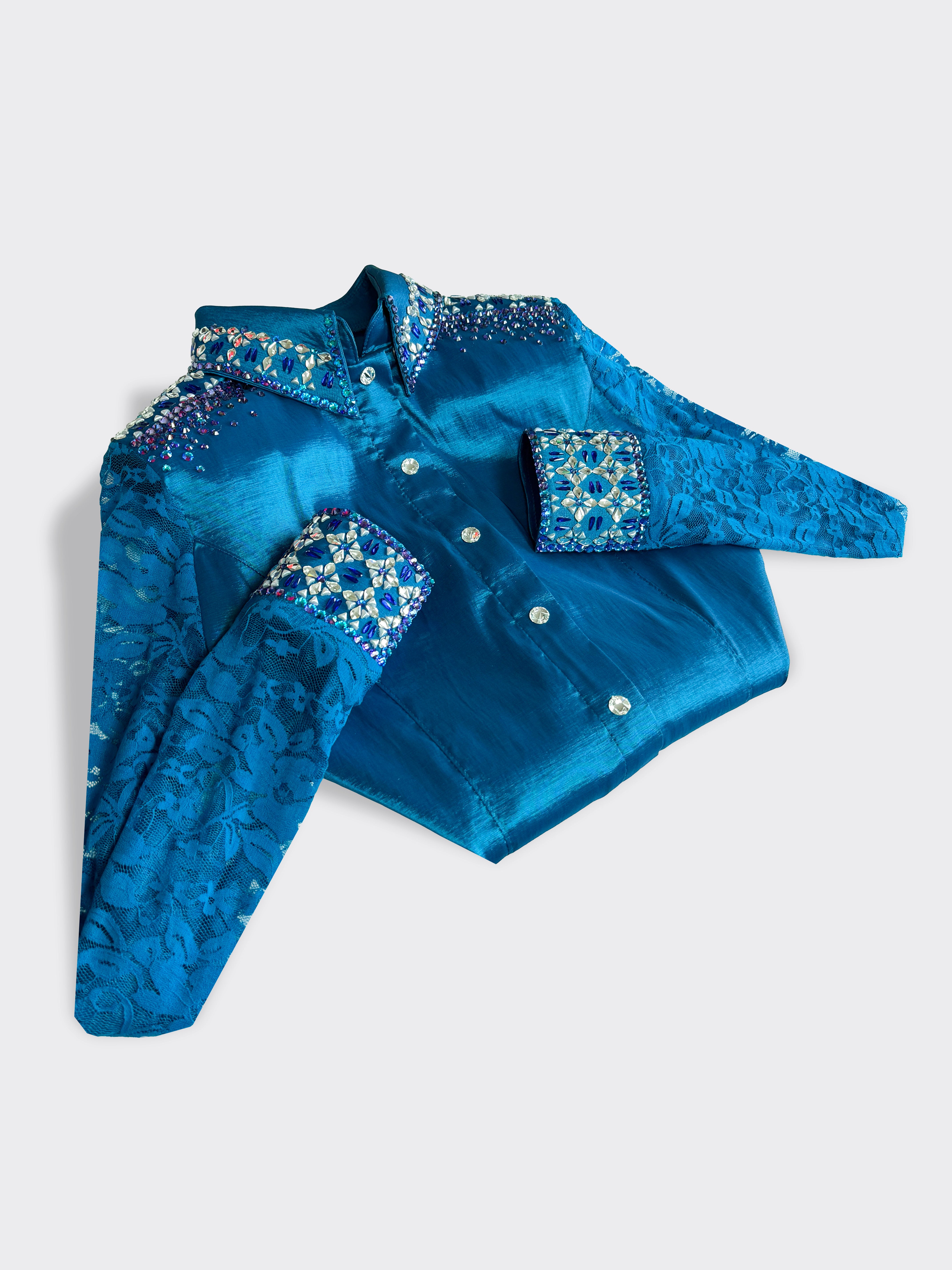 Western Shirt — Sheer Sleeves — Blue Lace
