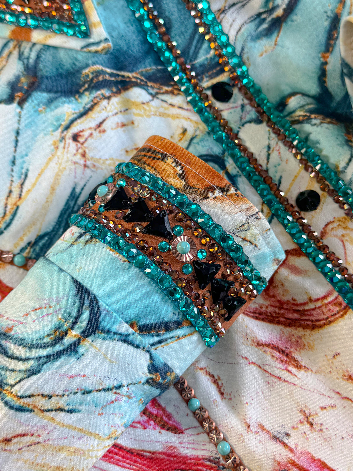 Size 8 — Western Shirt — Turquoise Abstract
