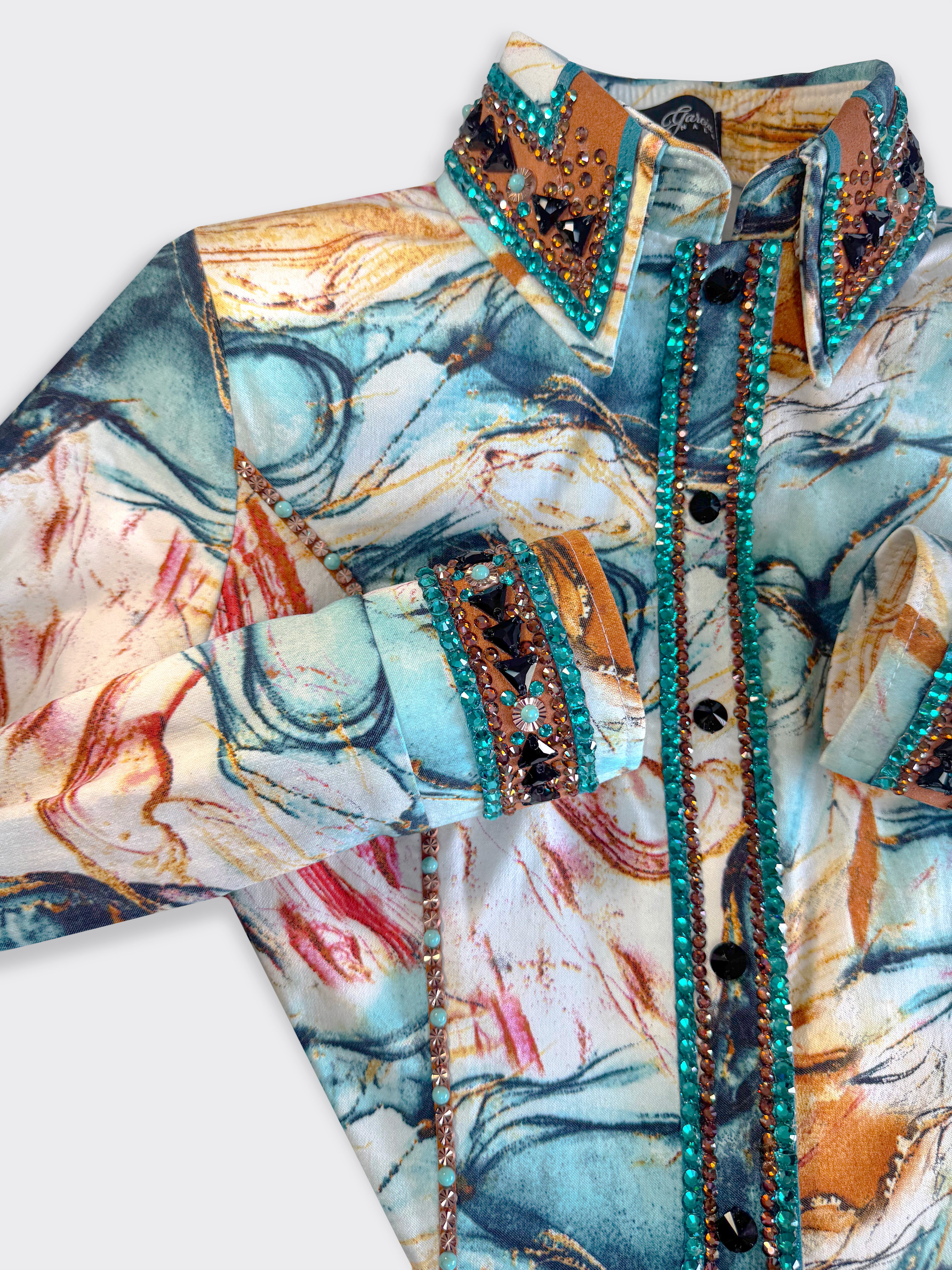 Size 8 — Western Shirt — Turquoise Abstract
