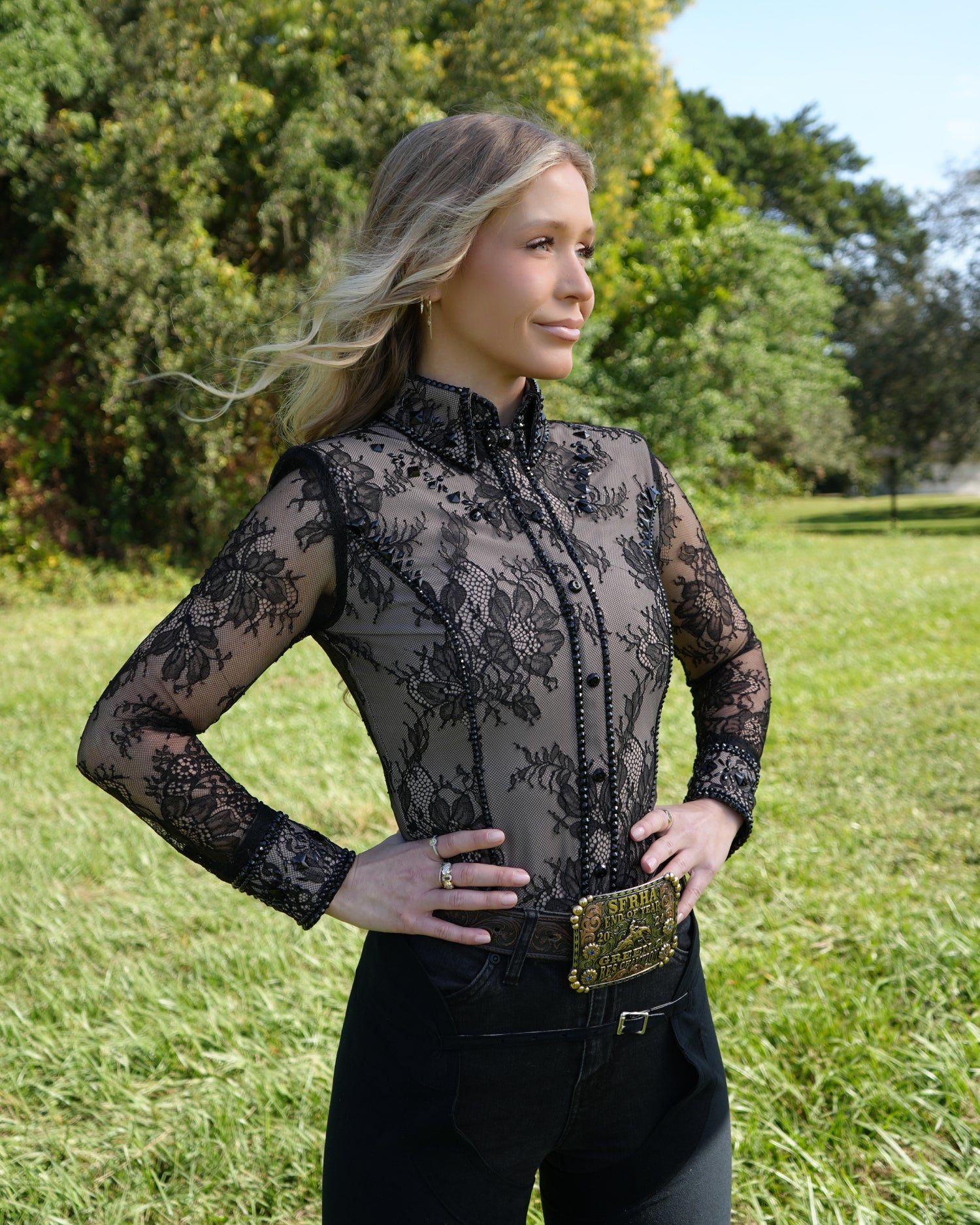 Retro REMAKE - Lace - Sheer Sleeves - Hidden Zipper Retro Shirt