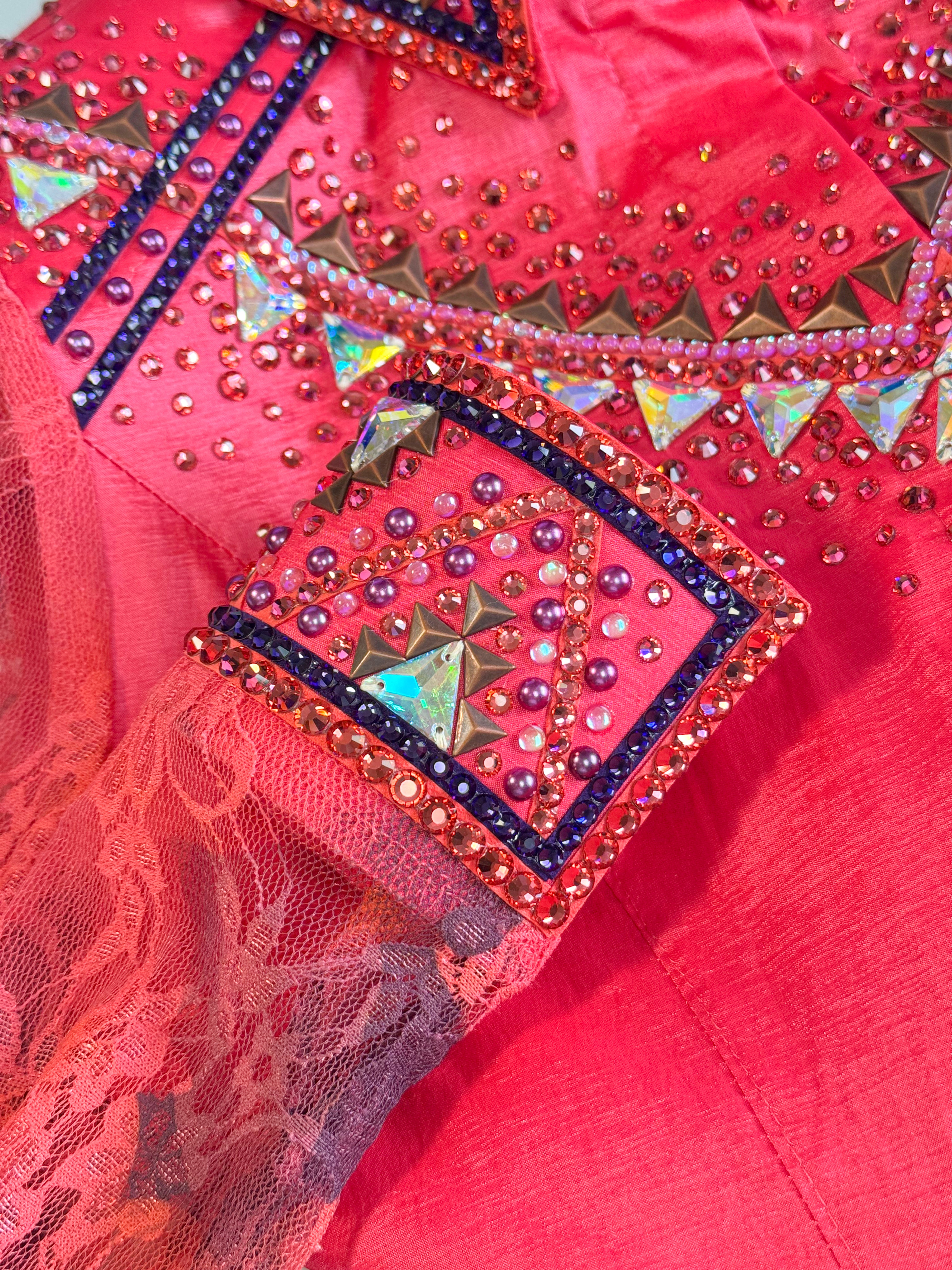 Western Shirt — Sheer Sleeves — Coral Lace