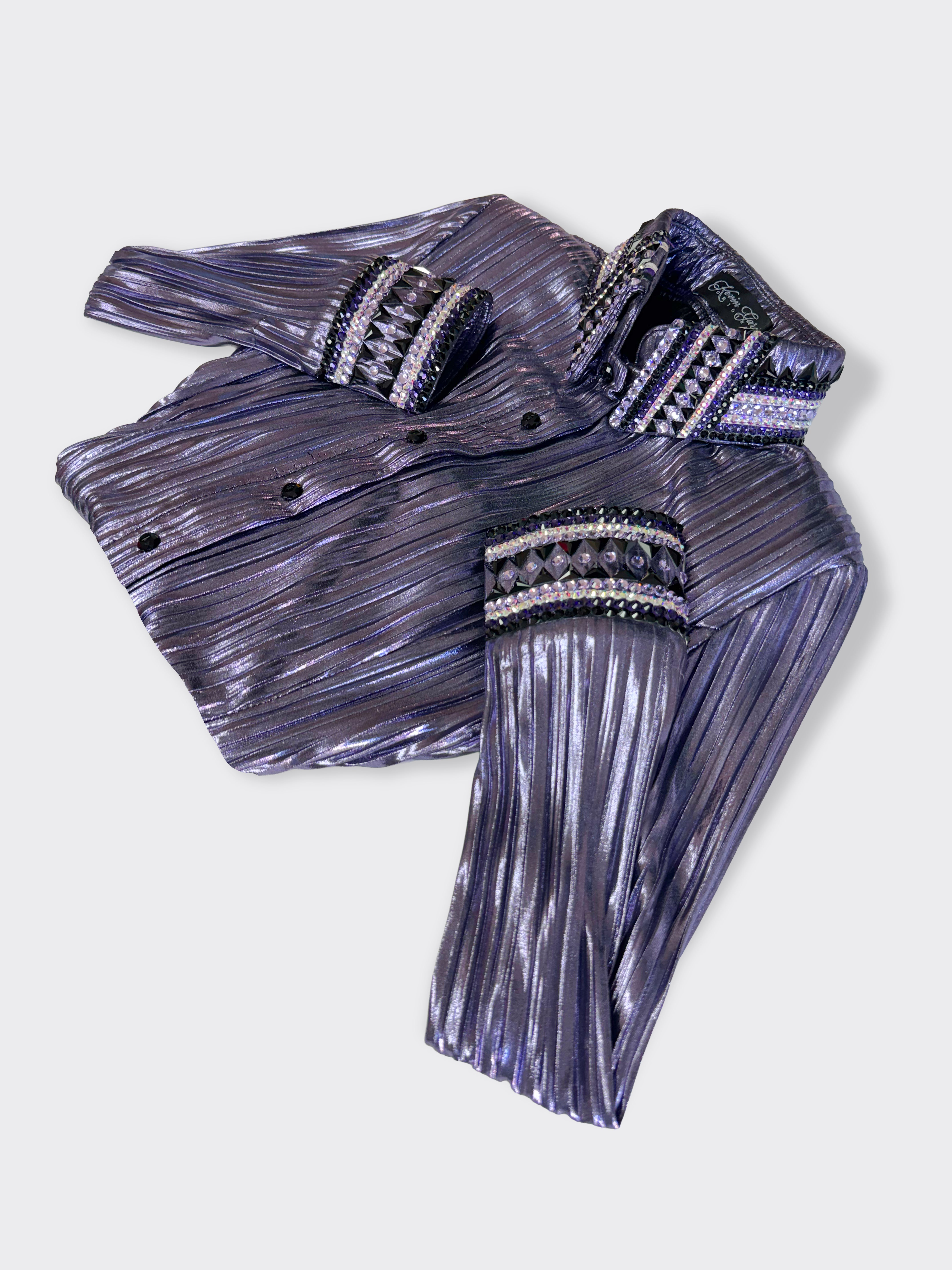 Size 8 - Metallic Pleated - Hidden Zipper Retro Shirt