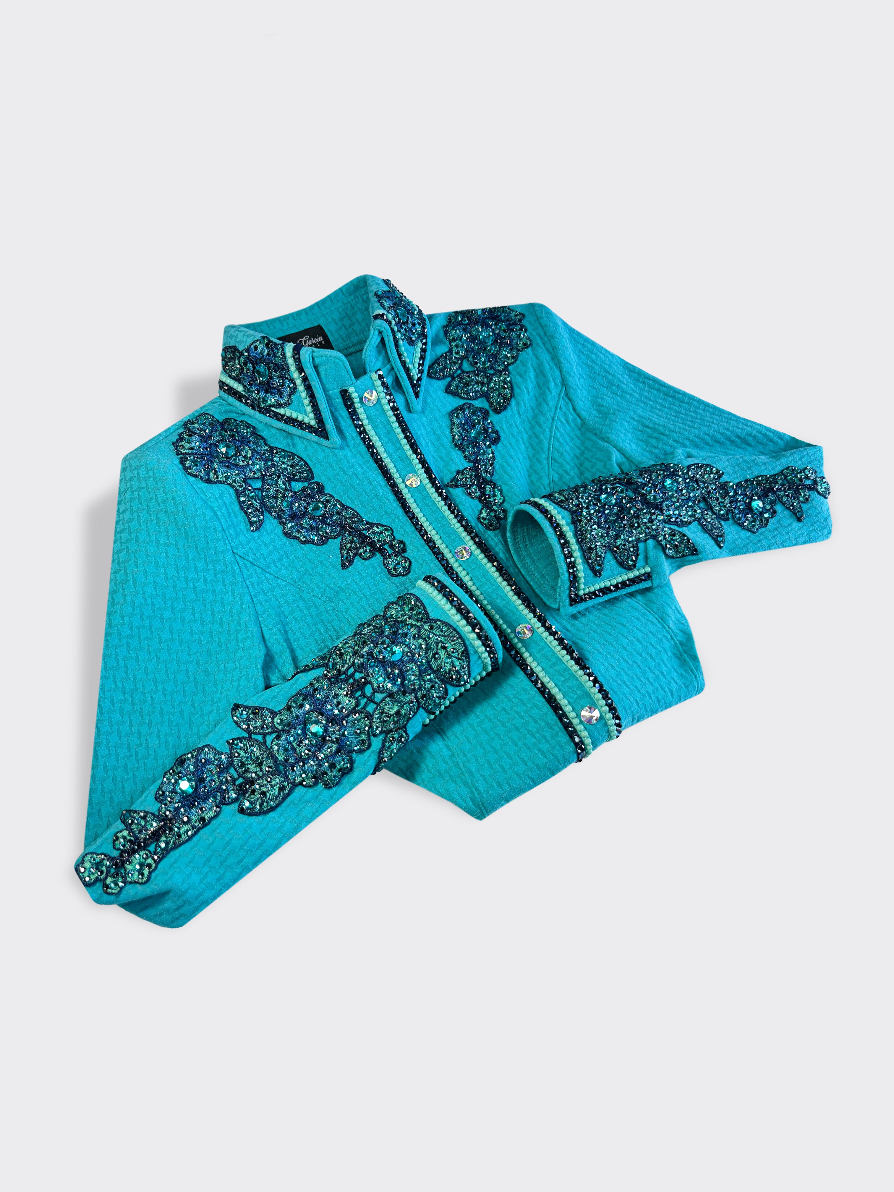 Size 10 —  Western Shirt — Teal Rodeo Roses