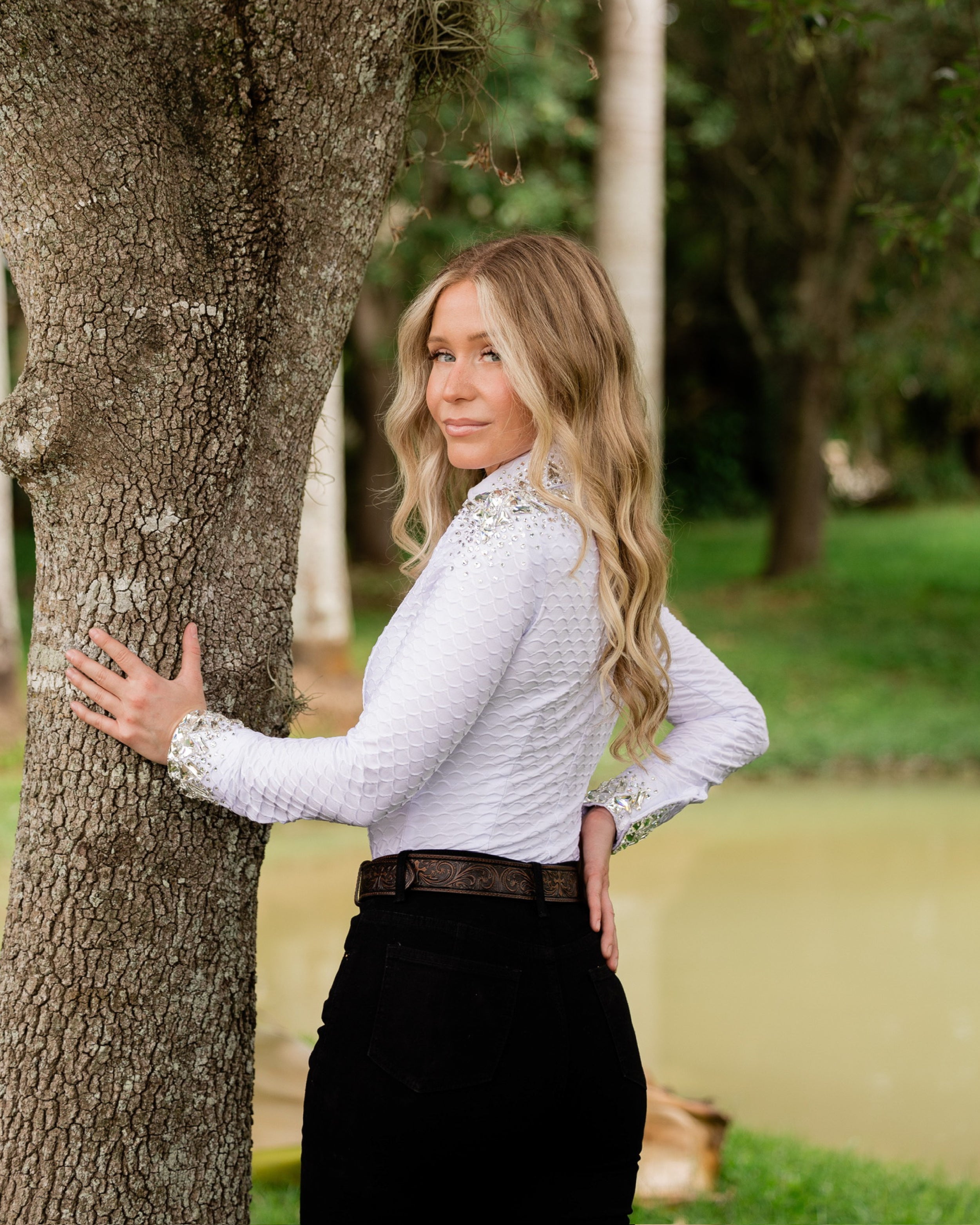 Western Shirt - Encore - White Crystal Scallop